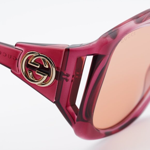 Gucci GG0875S 003 Sunglasses Burgundy Square Frame, Orange Lenses main image 4